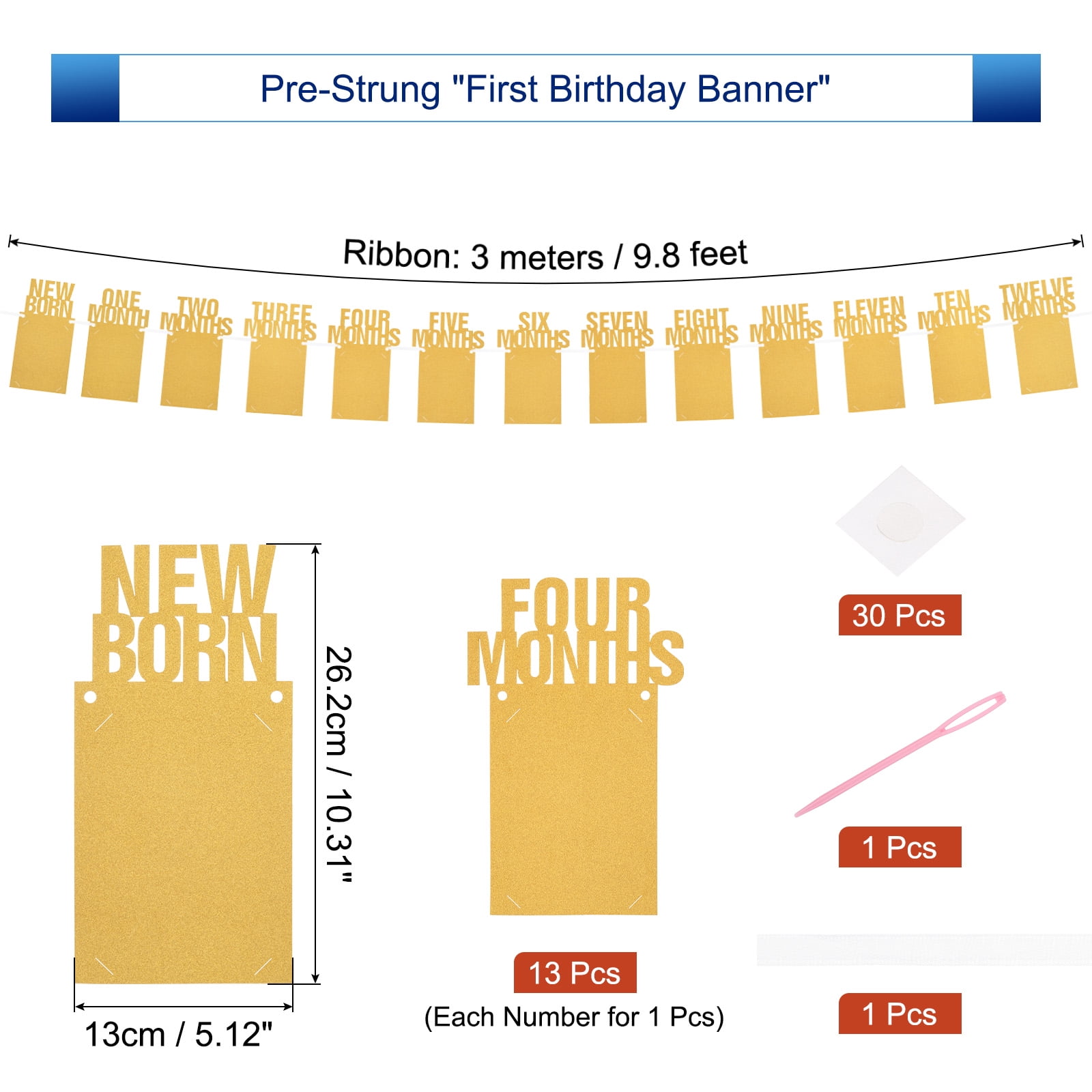 Unique Bargains 1st Birthday Photo Banner 1 To 12 Months Party Supplies Gold