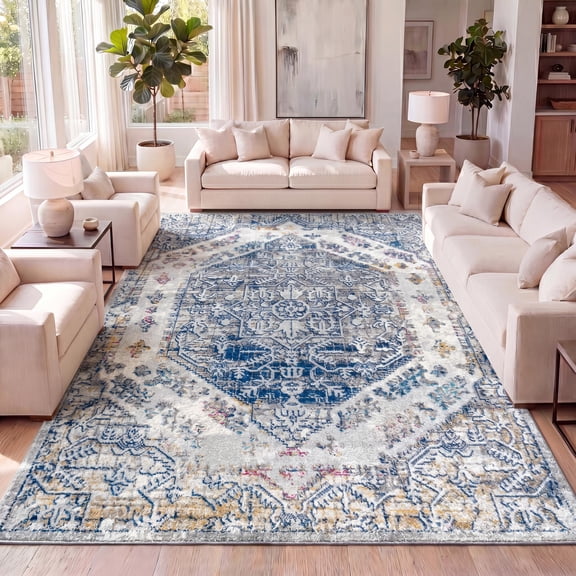 JONATHAN Y MODERN PERSIAN 5 x 8 Area Rug, Boho - Cream/Blue, MDP203A-5