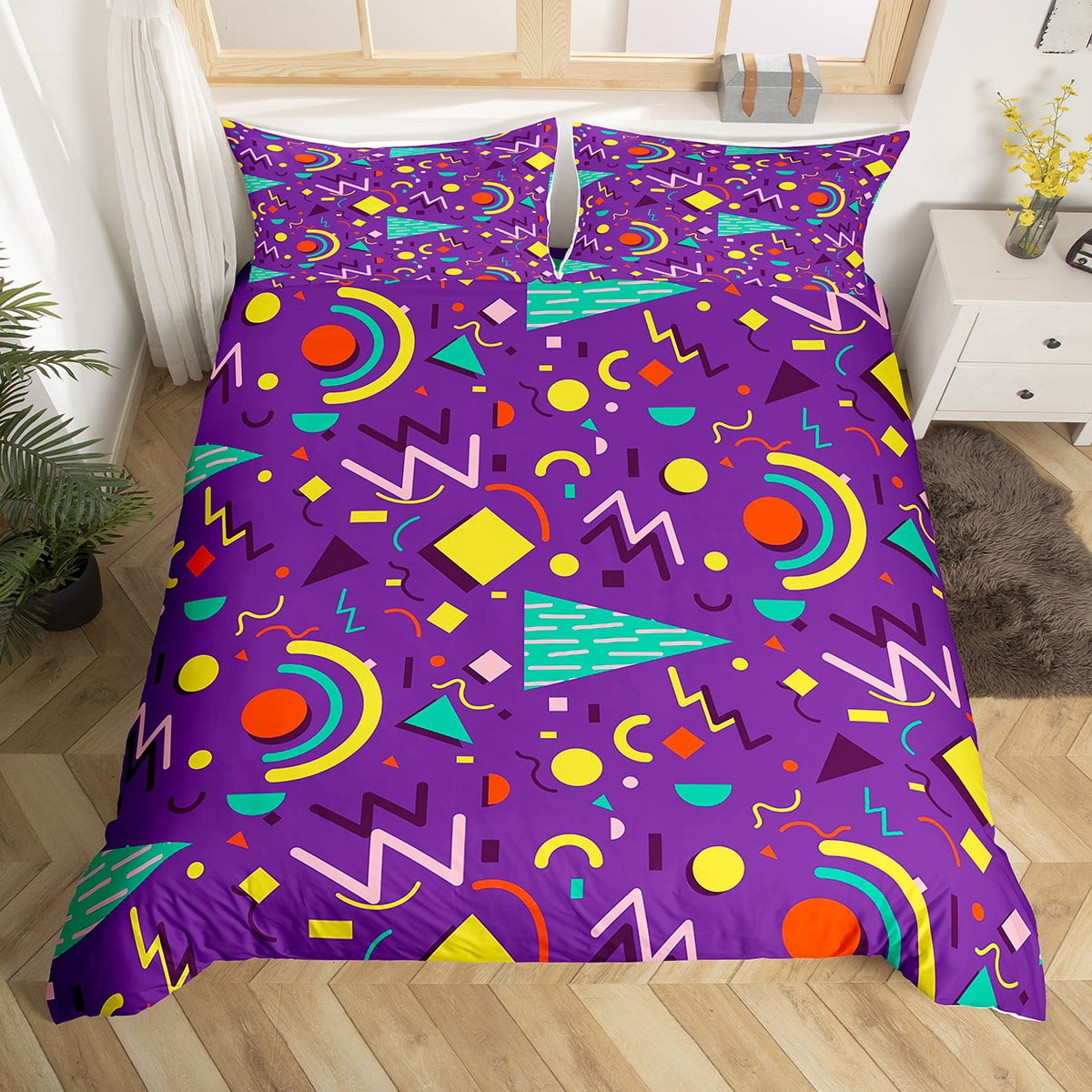 Memphis Duvet Cover Hipster Retro Bedding Set,80s and 90s Hip Hop Funky