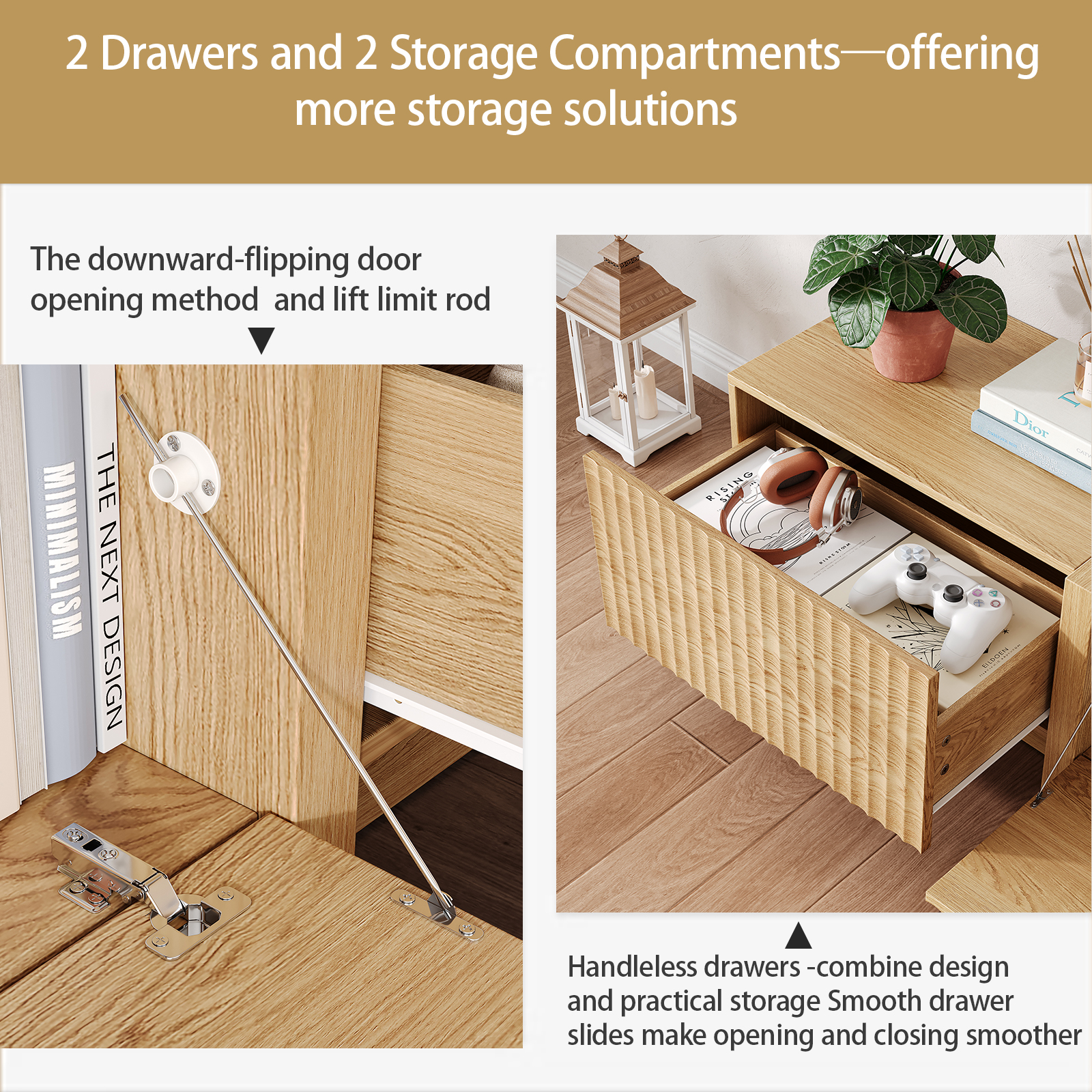 98" Natural Modern TV Stand, Large Entertainment Center with Drawers & Storage Compartments, Fits 55"-95" TVs for Living Room