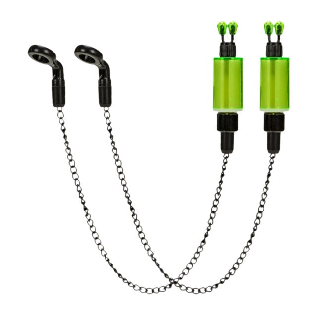 2x colgadores oscilantes para pesca de carpa, cadena para exteriores con una longitud Total de 33cm, indicador de mordida fácil de colocar para alarma Verde