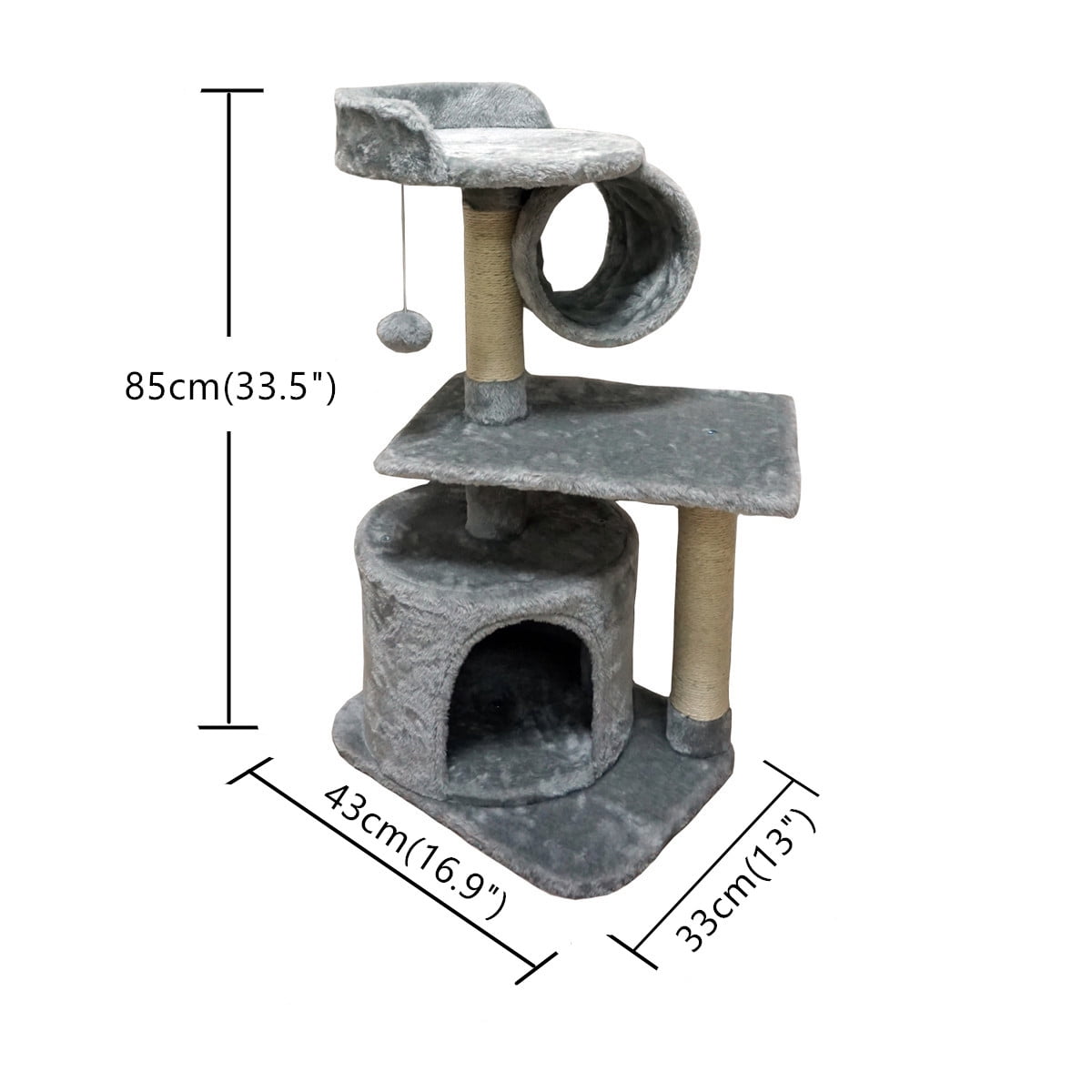 FISH&NAP Cat Tree Cat Tower Cat Condo Sisal Scratching Posts with Jump Platform Cat Furniture Activity Center Play House Grey 