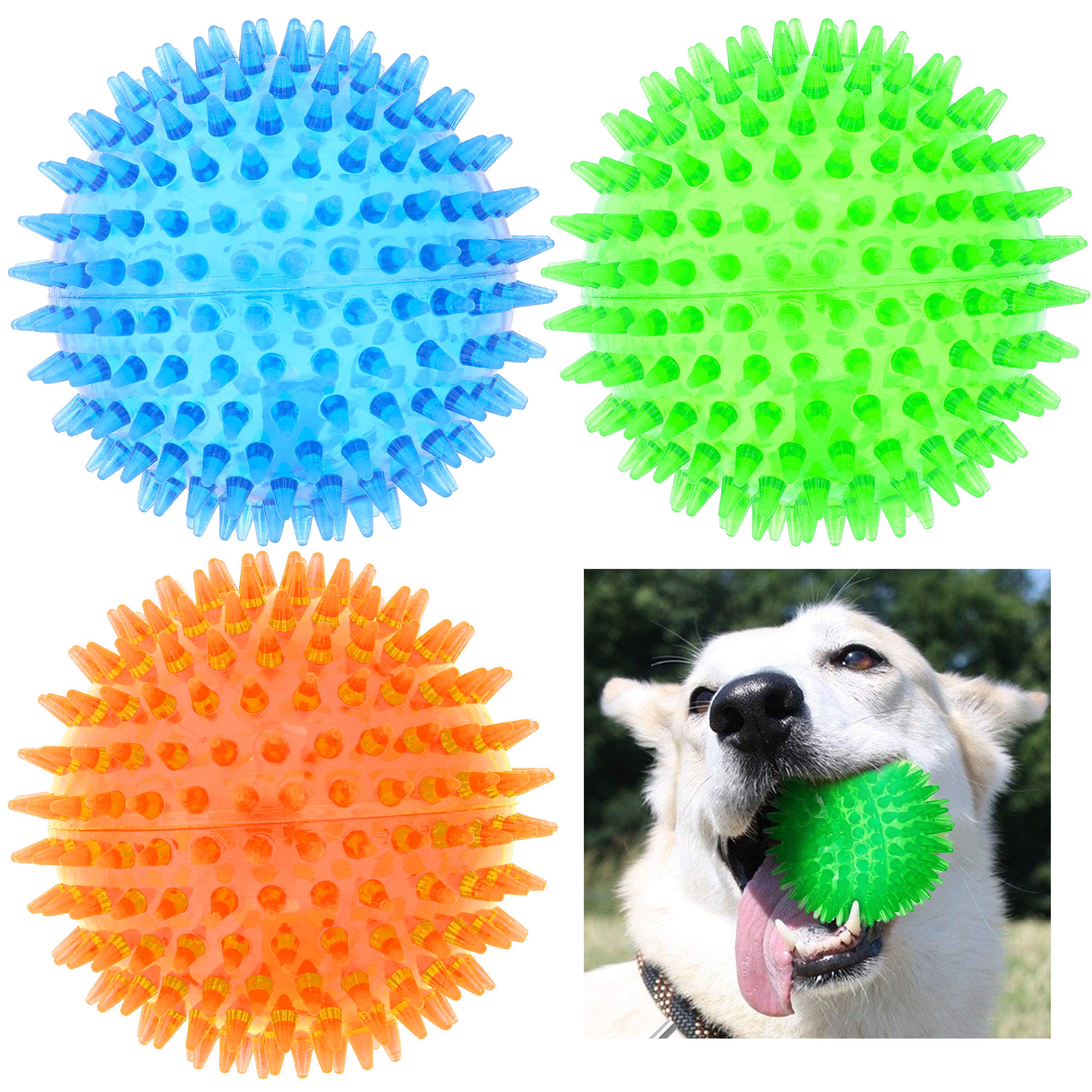 2 Pc Bright Spike Balls Fetching Pets Dogs Play Chew Toys Spiky Rubber