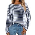 thumbnail image 2 of Viikei Plus Size Tops for Women Dressy,Women's Long Sleeved Striped Pullover Round Neck Top Navy XXL, 2 of 9