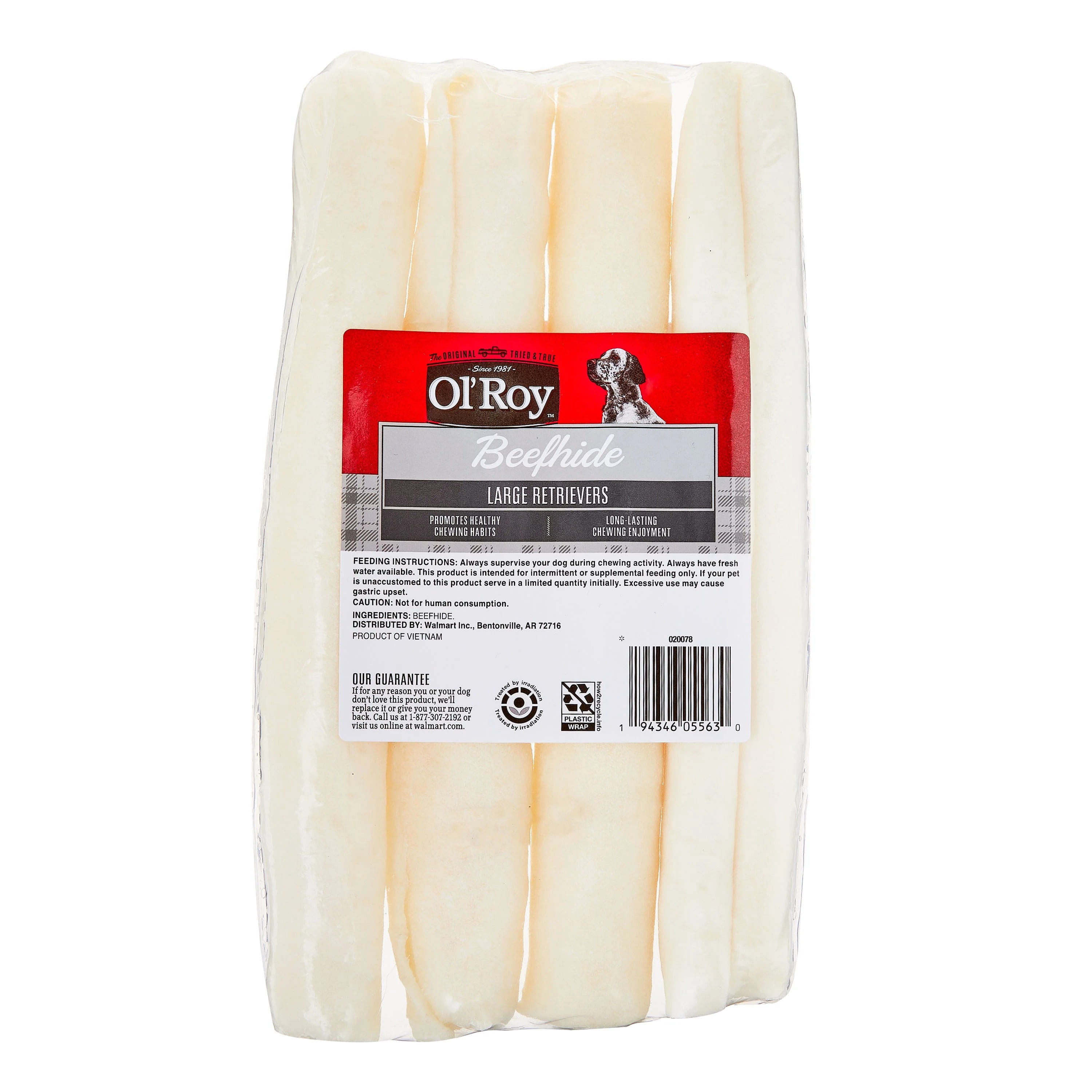 Ol' Roy 9-inch Large Beef hide Retrievers Chews, 10.8 oz, 4 Count