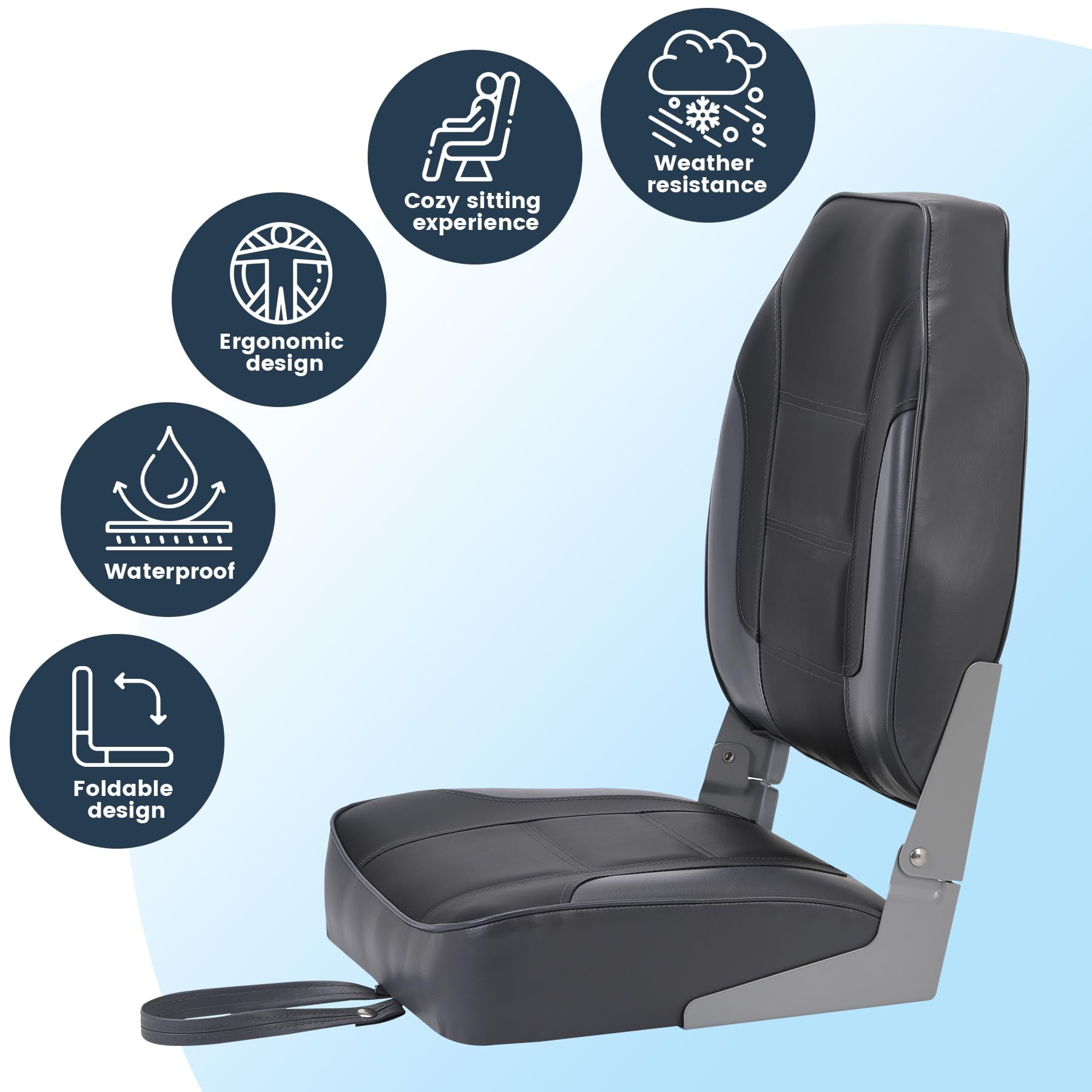 M optimized Set of 2 Premium High Back Folding Boat Seat, Marine Seats for Fishing, Sightseeing, Speedboats, Canoes