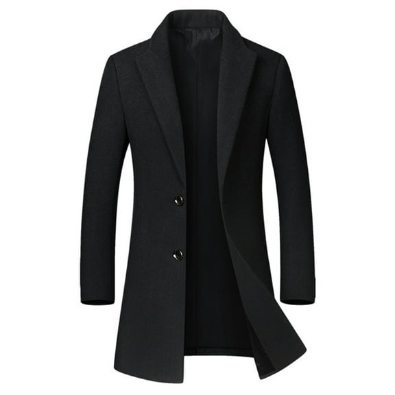 SWSMCLT Men's Wool Jackets & Coats Long Sleeve Winter Slim Fit Overcoat Single Breasted Pea Coats Thermal Trench Coat Black 38
