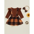 thumbnail image 4 of Suealasg Baby Girls Thanksgiving Outfits Clothes Infant Girls Long Sleeve Print Romper +Plaid Turkey Print Suspender Skirt+Headband 3Pcs Thanksgiving Day Clothing for Newborn Girls, 4 of 7