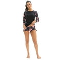 thumbnail image 6 of IBTOM CASTLE Women Two Piece Rash Guard Long Sleeve Swimsuits Sets UPF 50+ Cropped Swim Shirt with Boyshort Bottom Bathing Suits S Black + Red, 6 of 7