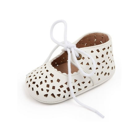 

Crocowalk Toddler Kids Crib Shoes Hollow Out Flat Sandal First Walkers Sandals Newborn Princess Shoe Beach Non-Slip Lace Up Mary Jane Flats White 6-12 months