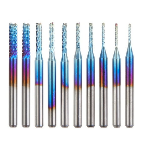 

JULYING 10 Pieces Milling Cutter Corn Tungsten Steel 0.8mm to 3.175mm Blue Coating Tools
