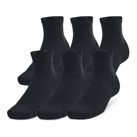 Under Armour 6-Pack Training Cotton Quarter Socks Color: Black Size: MEDIUM