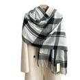thumbnail image 3 of Women's British Style Color Block Plaid Scarf, Warm Winter Neck Warmer with Tassels, Soft Polyester Fashion Scarf, Classic Checkered Pattern Scarf, Versatile Cold Weather Accessory - Black, 3 of 5