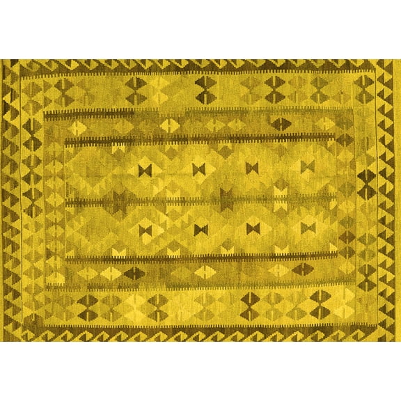Ahgly Company Indoor Rectangle Abstract Yellow Contemporary Area Rugs, 4' x 6'