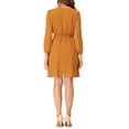 thumbnail image 3 of Vestido de gasa naranja con cuello en V y media manga para mujer Inspire Chic, corte A, sólido y lindo, talla XS, 3 of 6