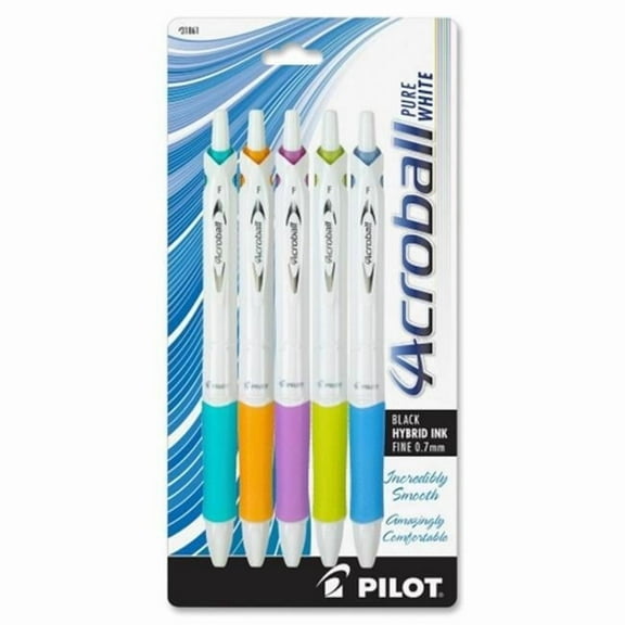 Pilot Corp. Of America  Acroball Pen, 0.7 mm, Black Ink, Blue/Laven/Lime/Orng/Turq Accent Barrels, 5/Pk