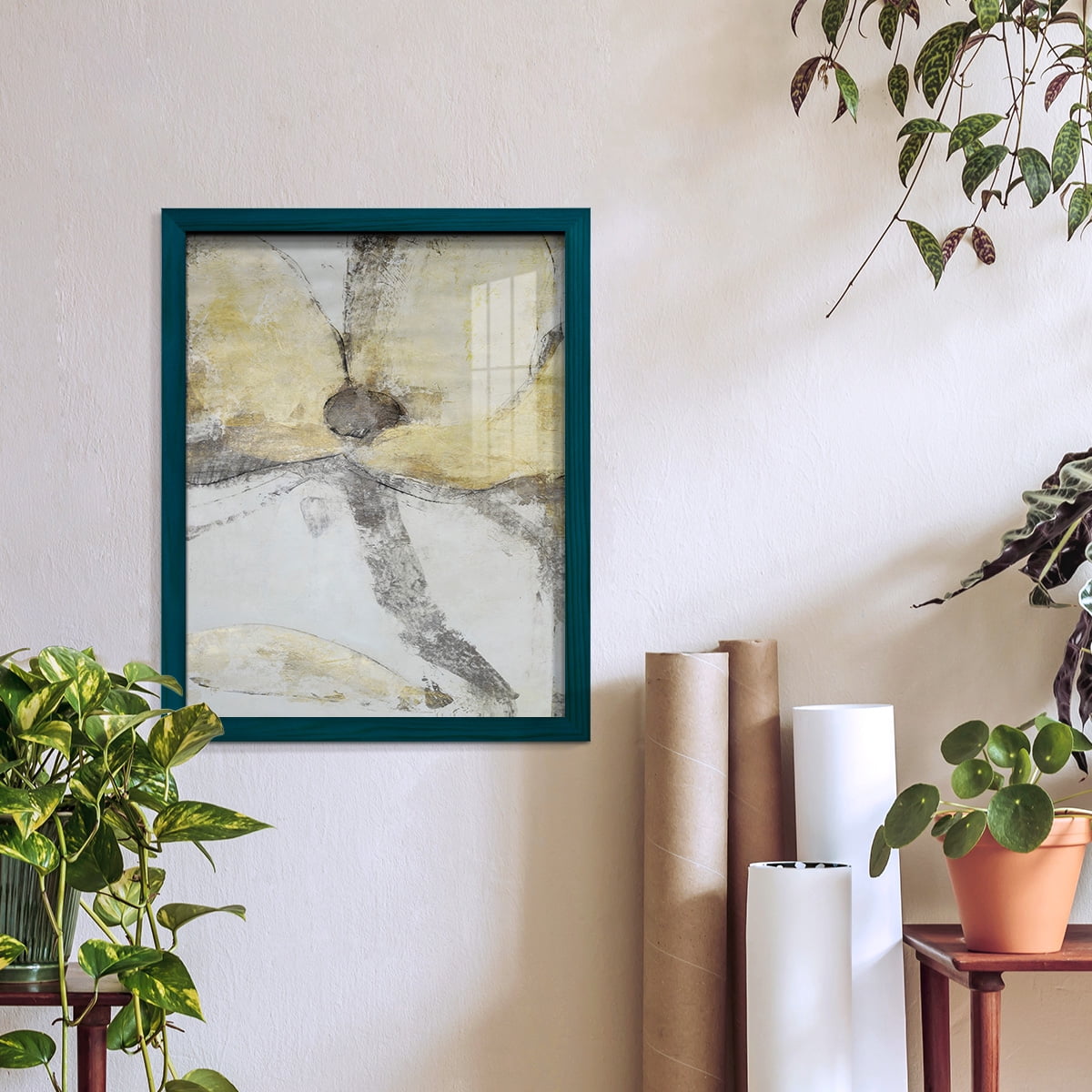 Une Fleur I - Framed Print w/glass - Ocean Blue
