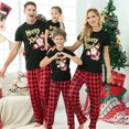 thumbnail image 2 of Conjuntos de pijamas a juego para la familia de Navidad, camiseta de Santa con eslogan de Feliz Navidad y pantalones largos a cuadros rojos, 2 of 3