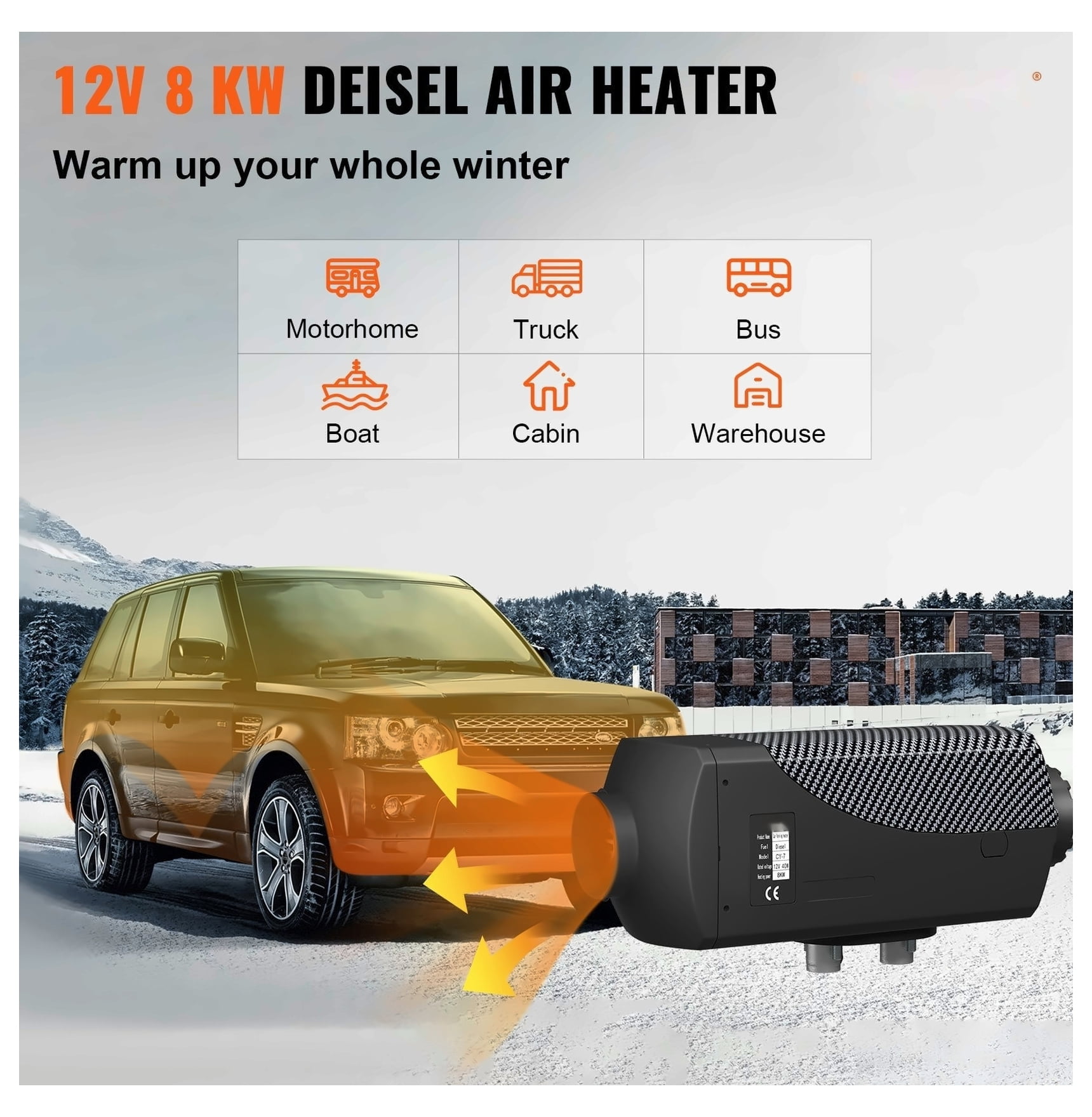 8KW Diesel Air Heater 12V Remote Control Parking Heater for RV, Truck, Boat, Bus - 100% Combustion, Low Noise, LCD Control