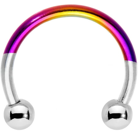 Rainbow Titanium Anodized - Body Candy Rainbow Black Anodized Titanium Steel Two Tone Horseshoe Curved Barbell 16 Gauge 3/8