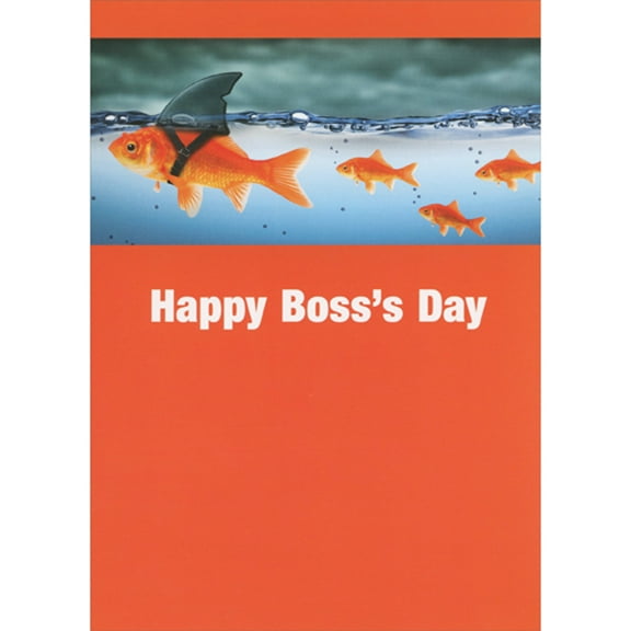 RSVP Goldfish Wearing Shark Fin Leading Smaller Fish Funny / Humorous Boss's Day Card