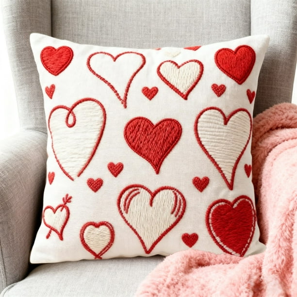 Funda de cojín decorativa con forma de corazón para San Valentín | Regalo romántico para parejas | Funda de cojín de sofá de poliéster rojo | 45 x 45 cm, decoración para dormitorio y salón