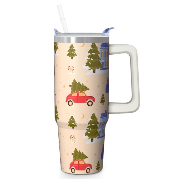 30oz Christmas Ornaments Tumbler with Handle Straw Leak Proof Stainless Steel Cup Holiday Gift for Women Men