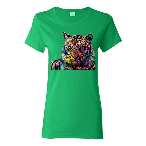 Wild Bobby Colorful Rainbow Siberian Tiger Animal Lover Women Graphic Tee, Kelly, Small