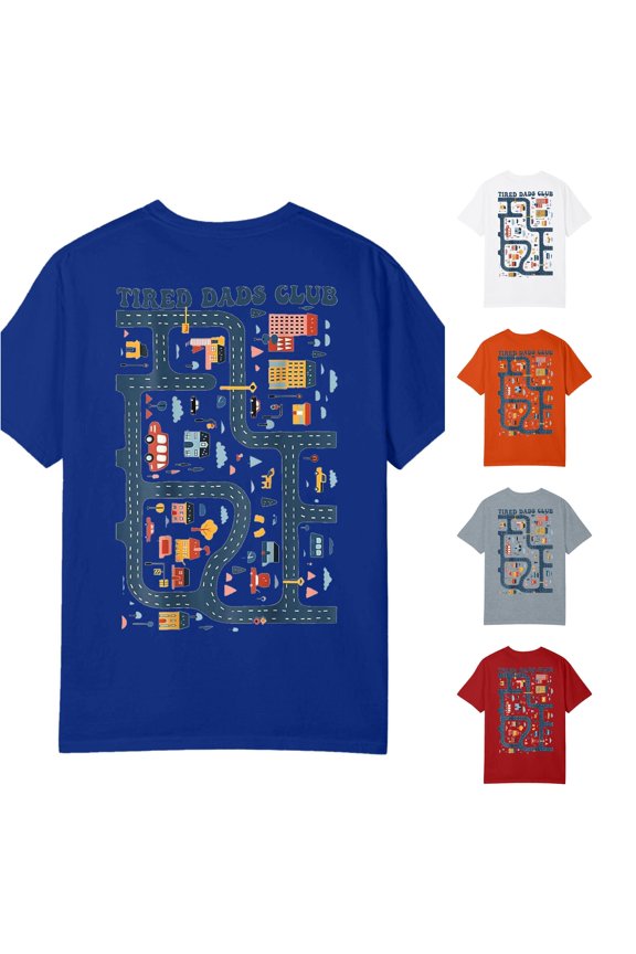 Womens Tired Dads Club Graphic T Shirt Crewneck Short Sleeve Funny Dad Life Road Map Back Print Casual Tee Tops