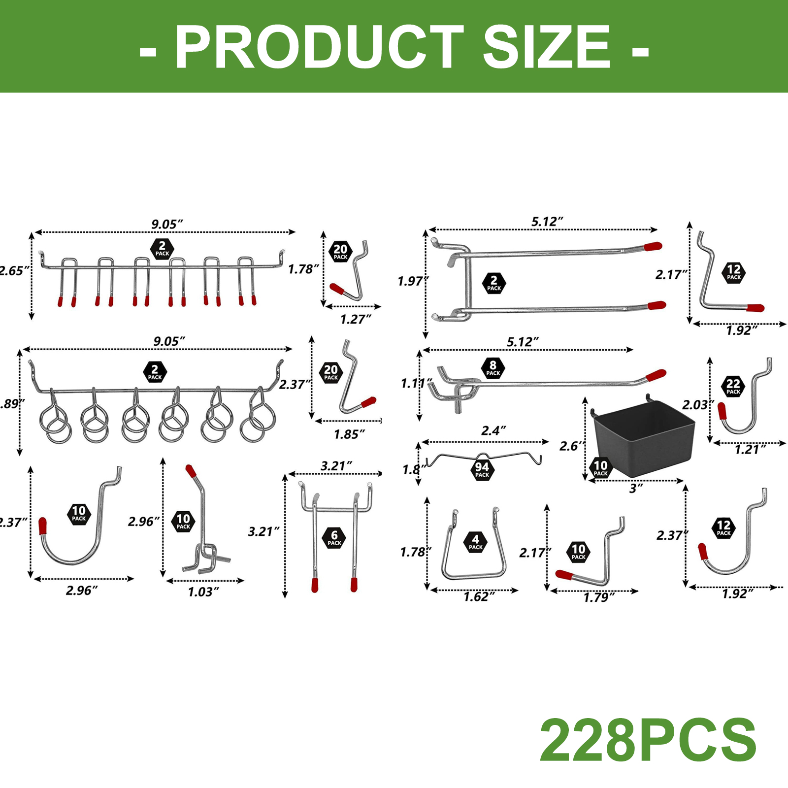 Multipurpose Metal Tool Hooks For Pegboard, High Capacity Rustproof Garage Workshop Organizers With Wall Mounting