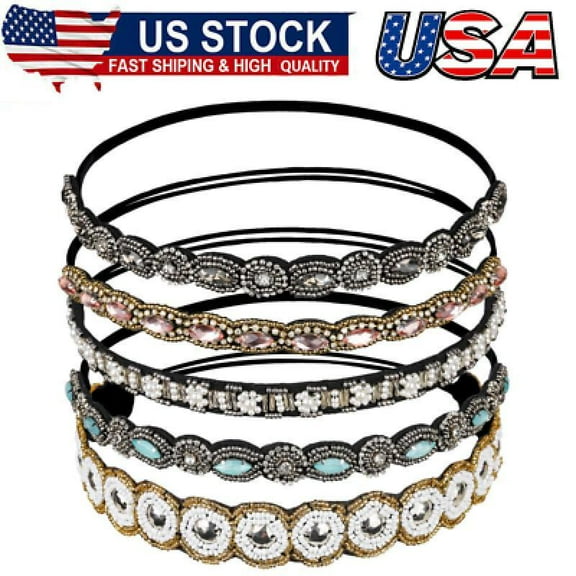 5pcs Hairbands for Women, 5 Rhinestone Beaded Headbands, Head Bands for Women's
