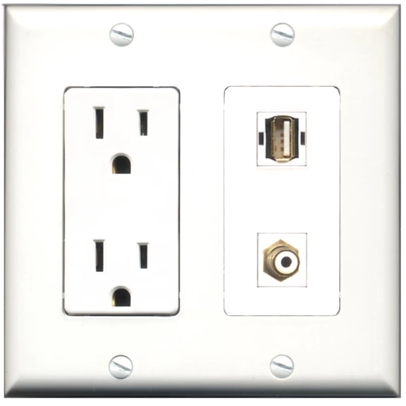 Ultra Spec Cables 15 Amp Power Outlet 1 Port RCA 1 Port USB A-A Wall Plate