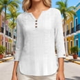 thumbnail image 2 of Fgnfyis T Shirts For Women Summer 3/4 Sleeve V Neck Long Sleeved Casual Loose Fitting Solid Color Top Womens Long Sleeve Tops White XL, 2 of 5