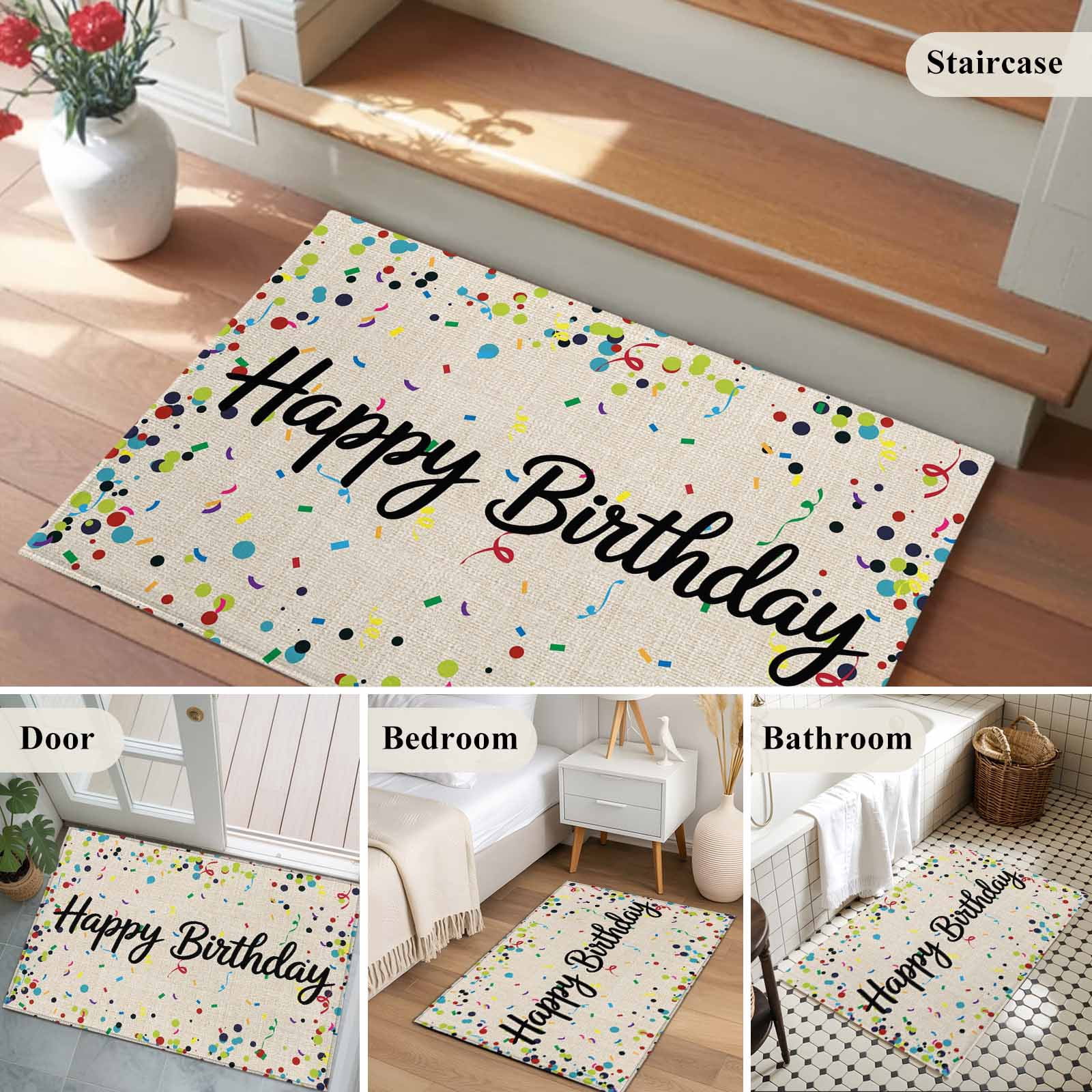 Beige Birthday Large Area Rugs for Bedroom Living Room, Non Slip Carpet Bedside Rug, Colorful Confetti Ribbons Polka Dots Classroom Rectangular Floor Cover Kitchen Accent Rug 2'x3' for Office