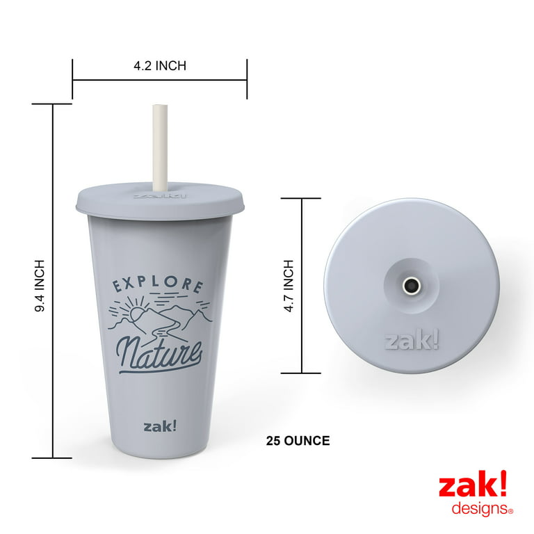 Zak Designs Planeterra 25 Ounce Reusable Plastic Tumblers, Gray, 3