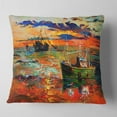 thumbnail image 2 of Designart Colorful Fishing Ships - Seascape Throw Pillow - 18x18, 2 of 5