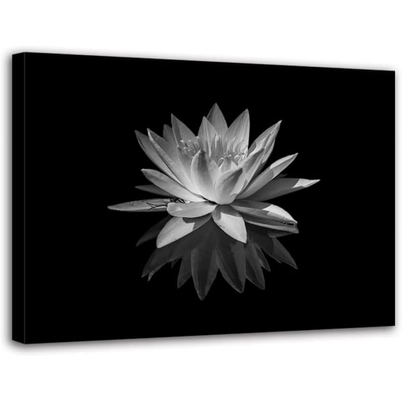White Lotus Flower Canvas Print Zen Pictures Wall Art Decor Black and White Floral Painting Decor Frame Ready to Hang (Black and White Lotus Flower - 5, 8"x10"(20x25cm))