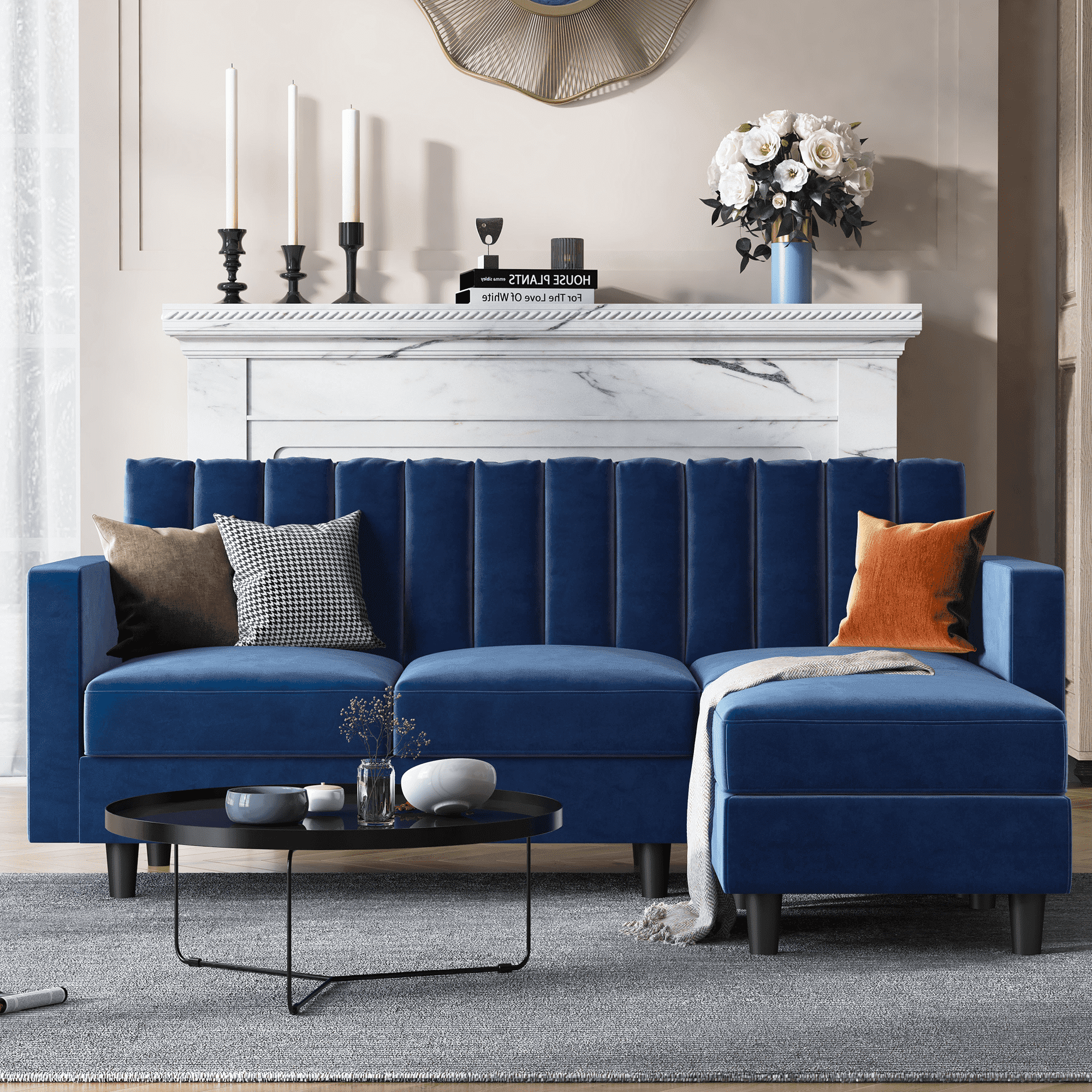 Buy HONBAY Contemporary Velvet Sectional Sofa Sleeper Couch for Living ...