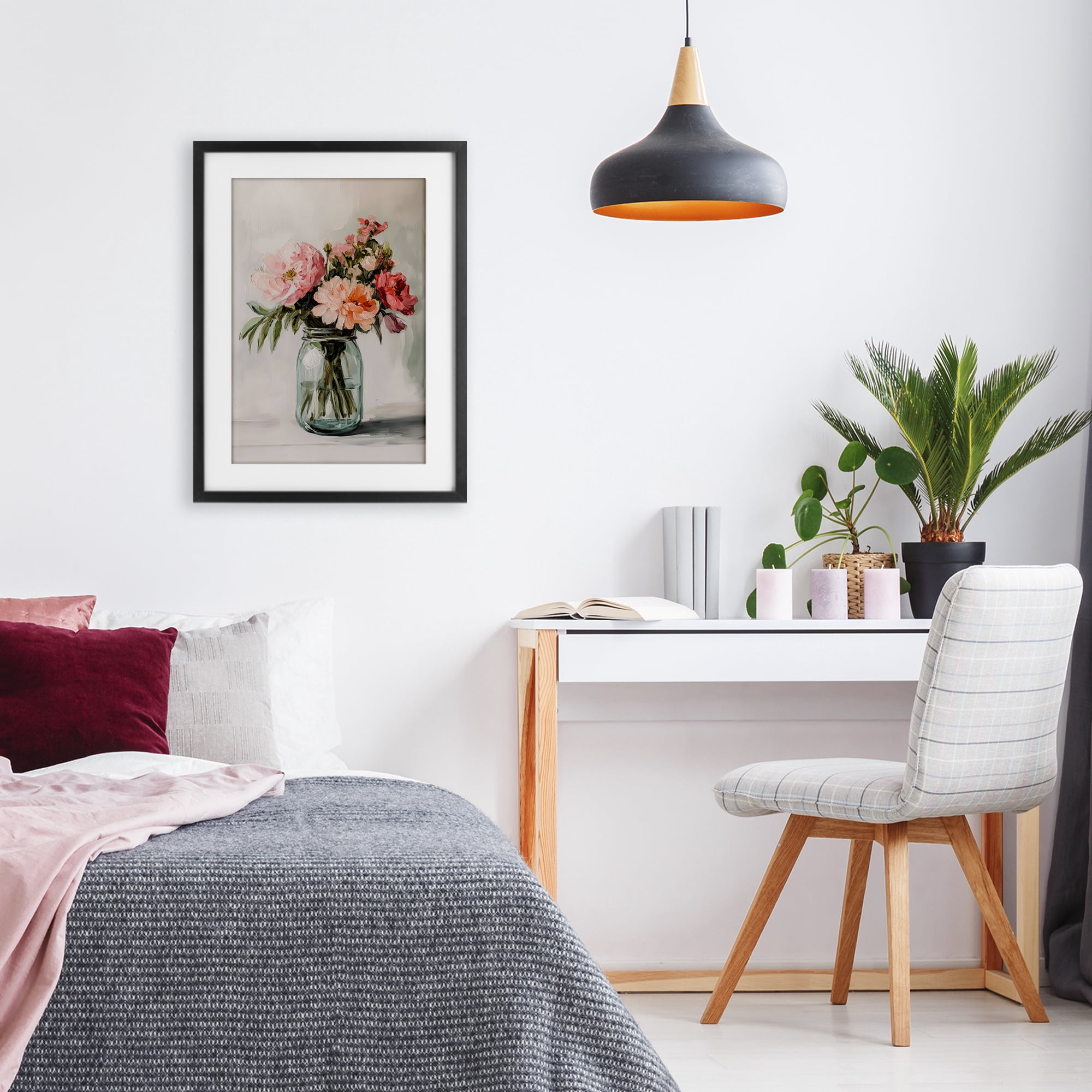 Stupell Industries Pink Flower Stems in Jar Black Framed Print Under Glass, design by Petal Prints Design