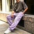 thumbnail image 5 of Resicozy Wide Leg Sweatpants Men Casual Straight Fleece Sweat Pants Athletic Workout Gym Jogger with Pockets Light Purple L, 5 of 5