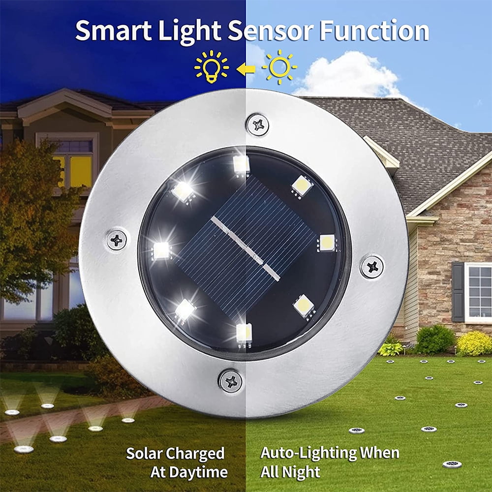 Solar Ground Lights 24 Pack,8 LED Solar Powered Disk Lights Outdoor Waterproof Solar Garden Lights Landscape Lighting for Yard Deck Lawn Patio Pathway Walkway(White)