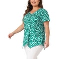 thumbnail image 4 of Agnes Orinda Women's Plus Size V Neck Short Sleeve Asymmetric Hem Polka Dots Pintuck Top 3X Dark Green, 4 of 4