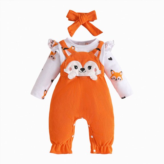 6-9 Months Infant Girl Outfit Preemie Newborn Baby Girl Clothes Infant Romper Onepiece Fall Winter Outfits Gifts for Girls 3 6 9 12 18 Months Cute Romper Set,Orange