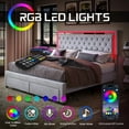 thumbnail image 2 of Merluxy Full Bed Frame with LED Lights&Storage Drawers,Velvet Upholstered,No Box Spring Needed,Light Grey, 2 of 7