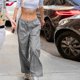 thumbnail image 4 of Daily School Office Pant Dancer Practicing Wearing s Style Trousers Straight Wide Leg Cargo With Pocket for Women Gray L, 4 of 4