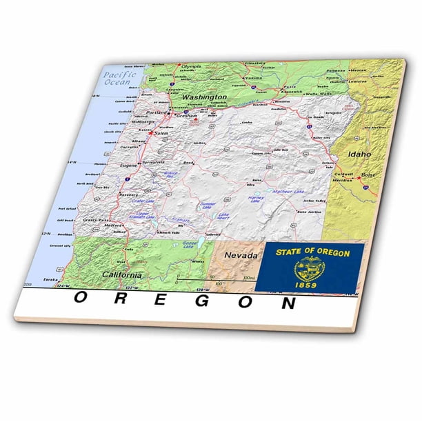 Image of Oregon Topographic Map With State Flag 4 Inch Ceramic Tile ct ...