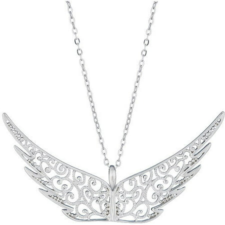 Lavaggi Jewelry Sterling Silver Filigree Inspirational Angel Wings Necklace, 18 Chain, 925 Designer