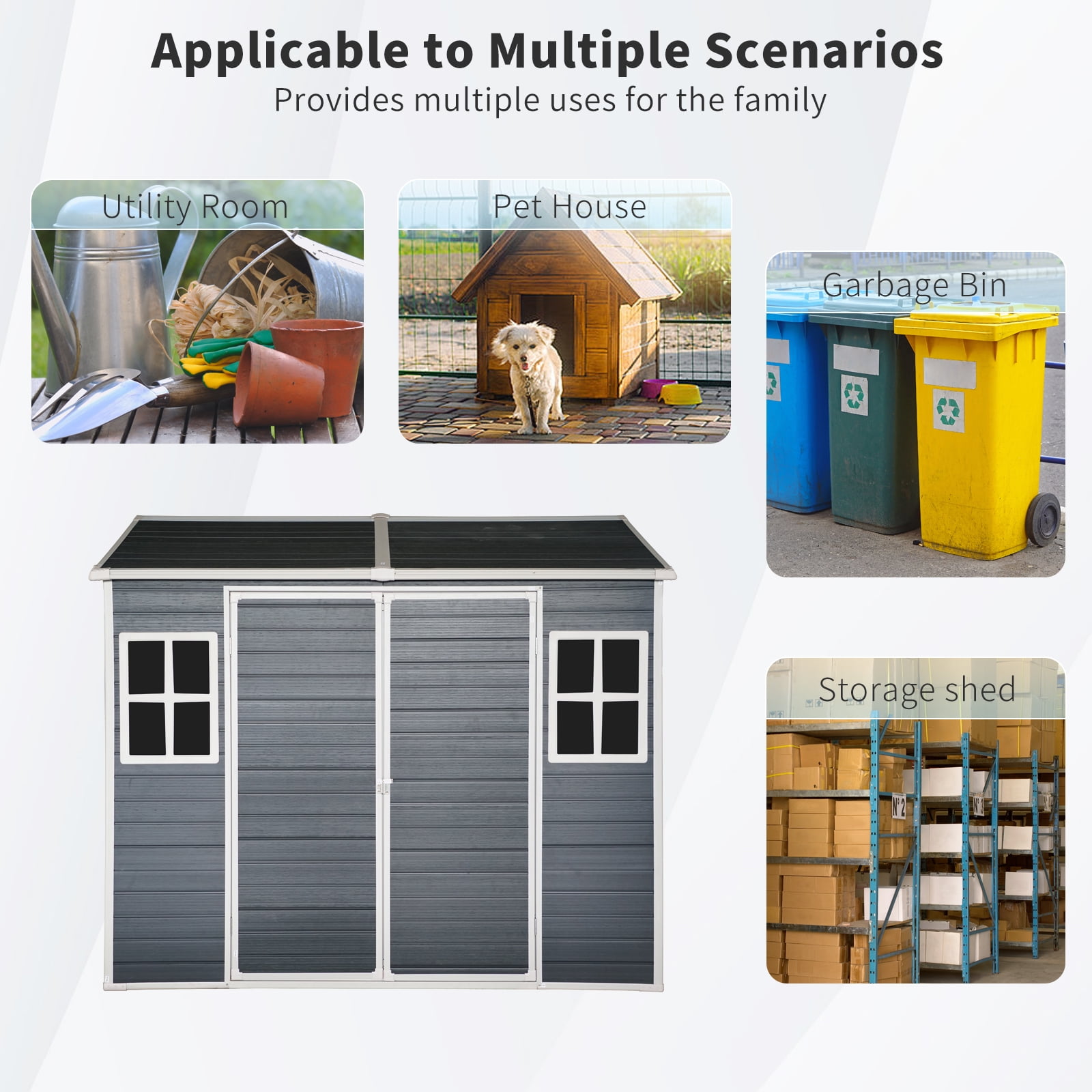 Resin Outdoor Storage Sheds with Floor, Durable Garden Storage Shed, Outdoor Tool Shed Plastic Backyard Storage Shed with Lockable Doors and Vents for Lawnmower, Garage, Generator, Bike, Patio, 6X8