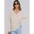 thumbnail image 4 of SOMER Long Sleeve Shirts for Women V Neck Casual Fall Tops Loose Fit Lightweight Sweaters Tunic Fashion 2025 Clothes Beige, 4 of 8