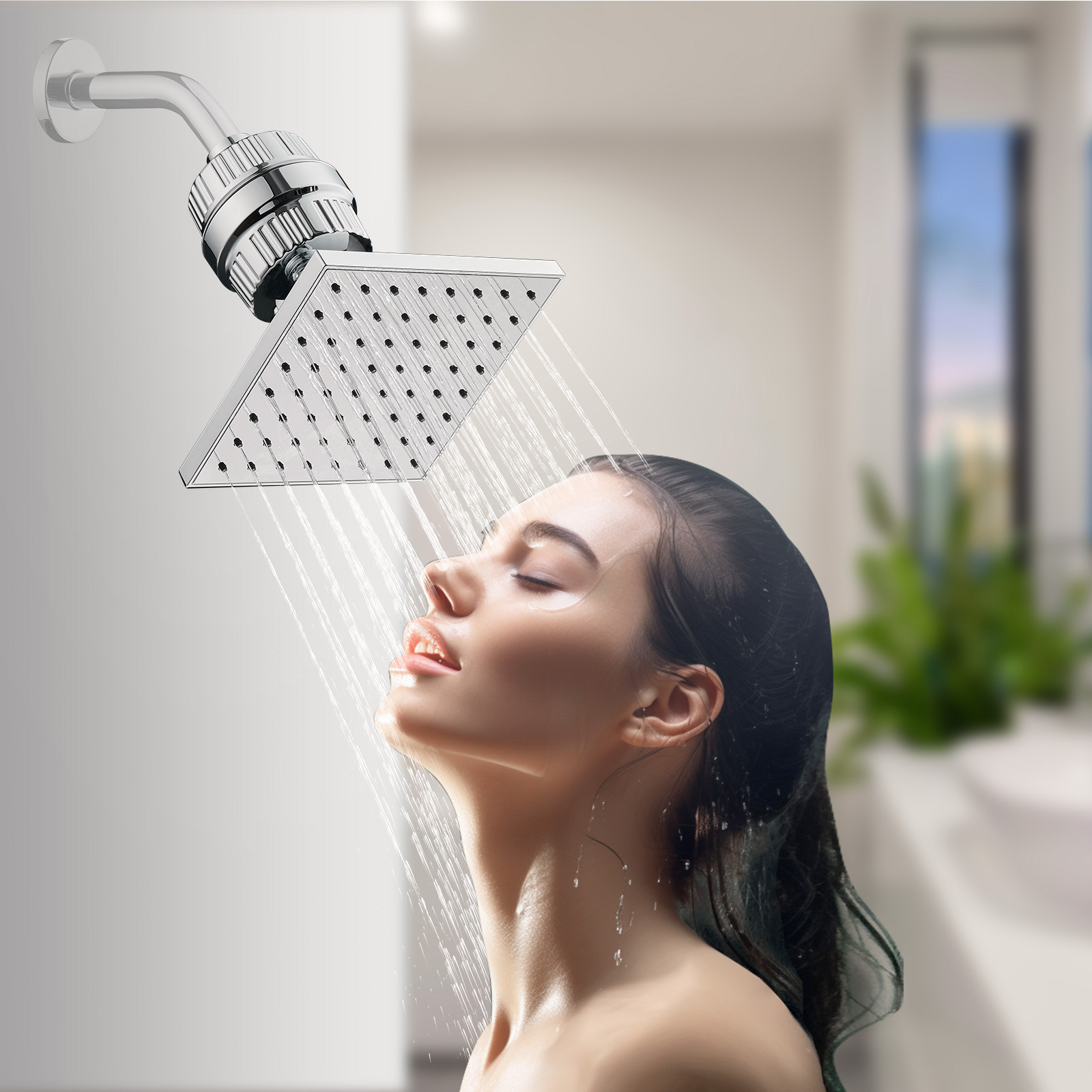 Cobbe Square Filter Shower Head Removes Chlorine and Harmful Substances Softens Water Quality Effectively Alleviates Dry Itchy Skin & Hair Chrome